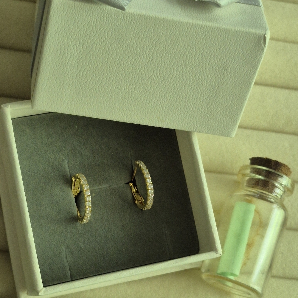 Elegant 925 14k Gold Vermeik Cz Mini Hoop Earrings
